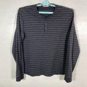 Marine Layer Shirt Mens Large Gray Henley Long‎ Sleeve Pullover Striped Casual